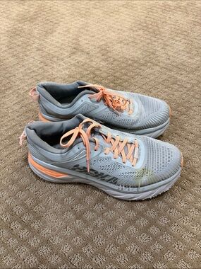 Hoka Women's Light Gray and Peach Lace-Up Running Shoes